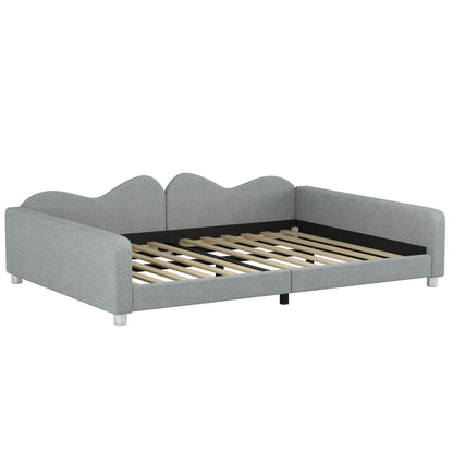 Full Size Upholstered Daybed, Sherpa Fabric Sofabed With Cloud-Shaped Backrest, No Box - Spring Needed - Gray