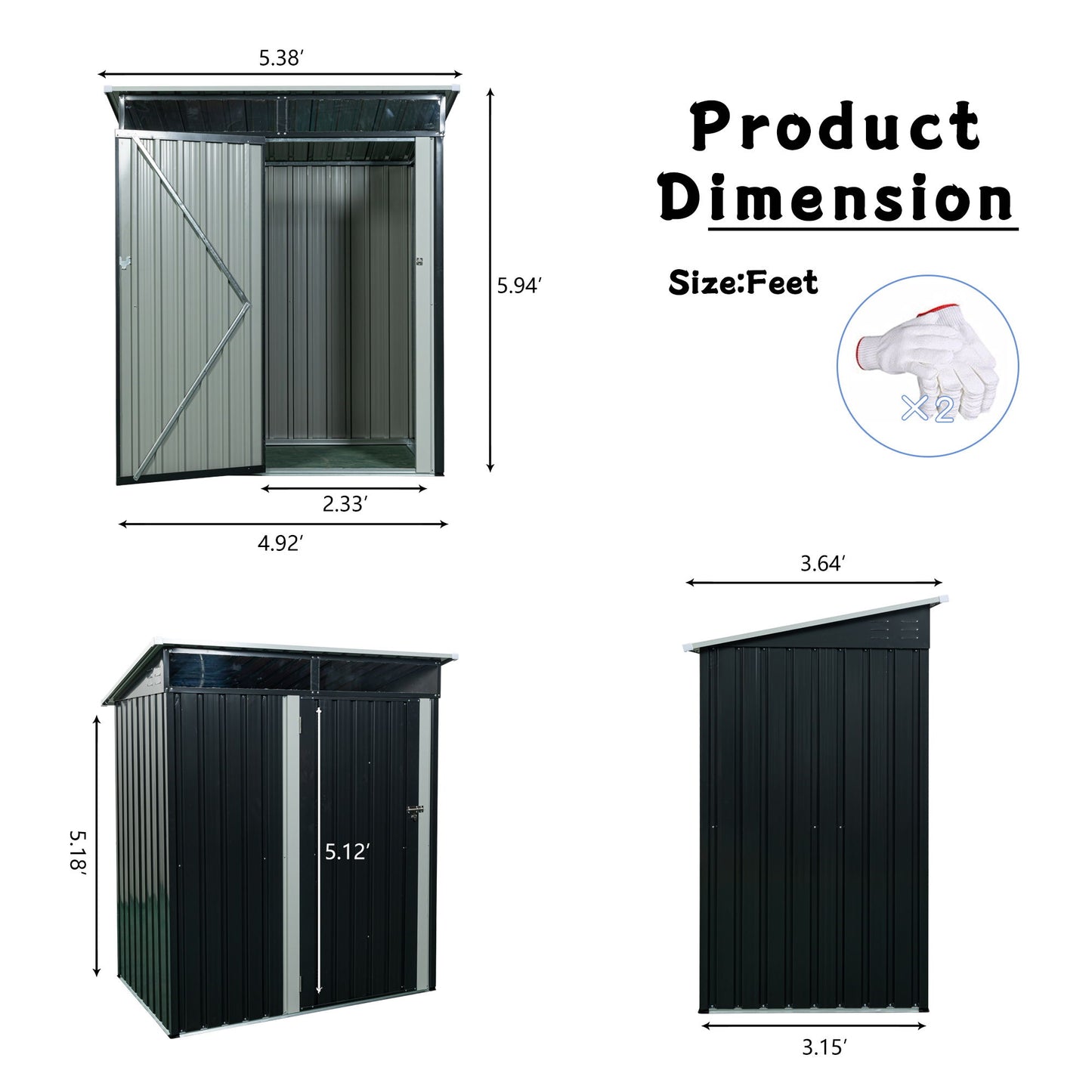 Tc53Bl Outdoor Metal Storage Shed Transparent Plate - Black