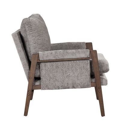 Mid-Century Modern Velvet Accent Chair, Leisure Chair With Solid Wood And Thick Seat Cushion For Living Room, Bedroom, Studio - Gray
