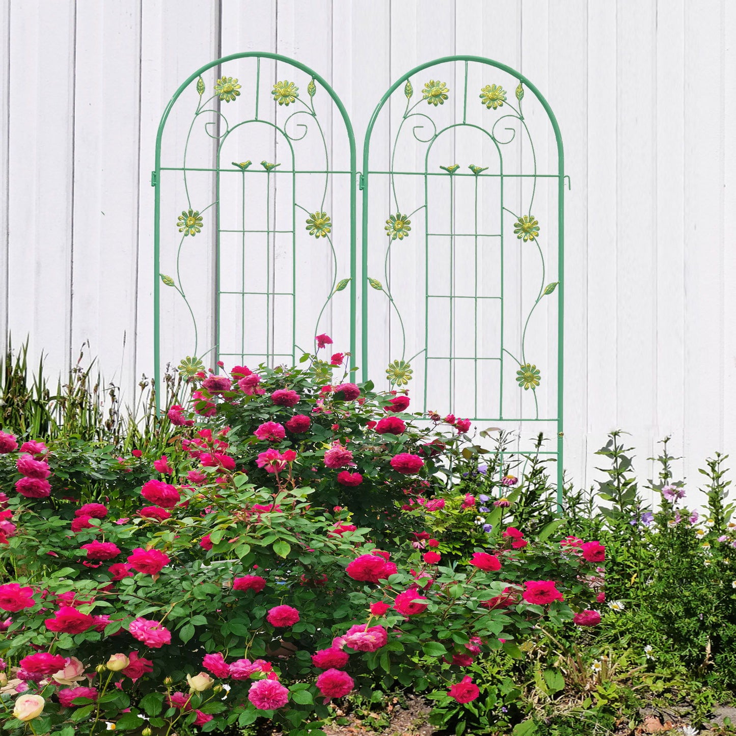 2 Pack Metal Garden Trellis Rustproof Trellis For Climbing Plants Outdoor Flower Support - Green