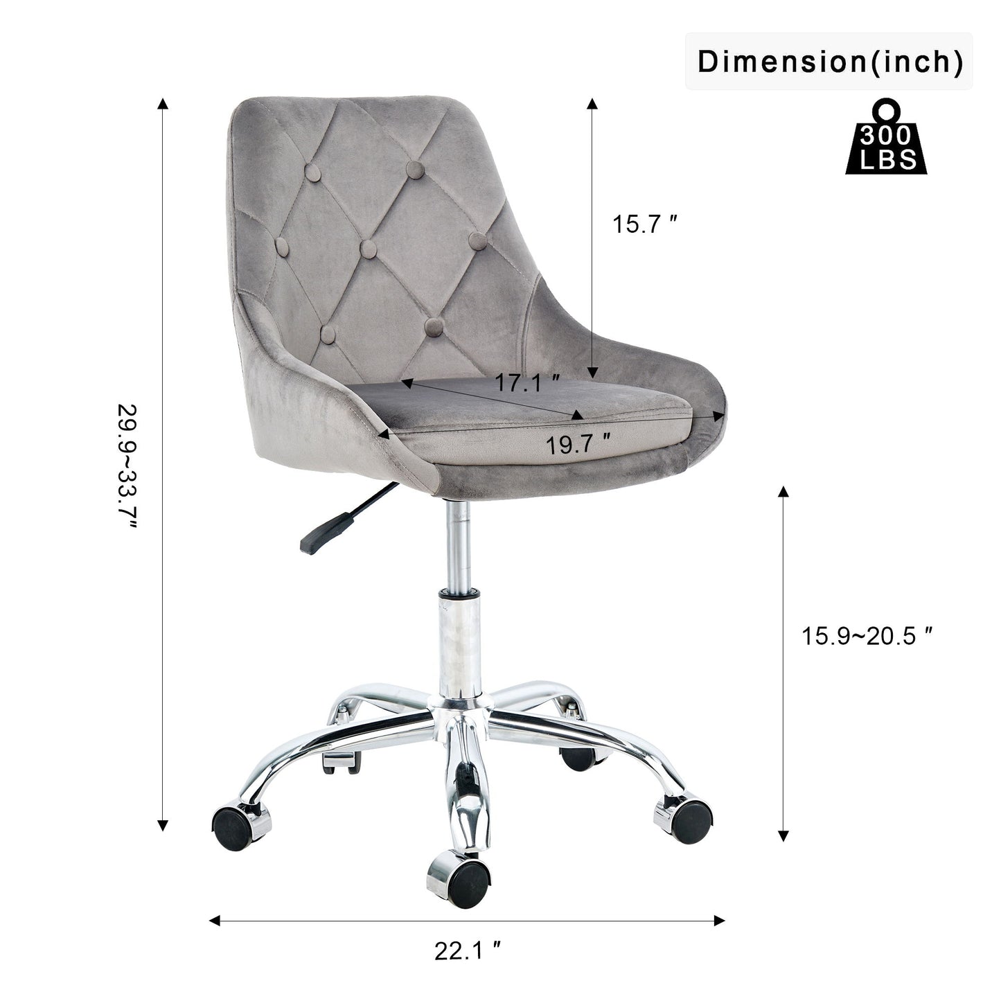 Modern Velvet Fabric Dining Chair With Chrome Legs, Soft And Comfortable, Lift Adjustment, Space Saving - Gray