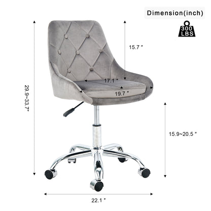 Modern Velvet Fabric Dining Chair With Chrome Legs, Soft And Comfortable, Lift Adjustment, Space Saving - Gray