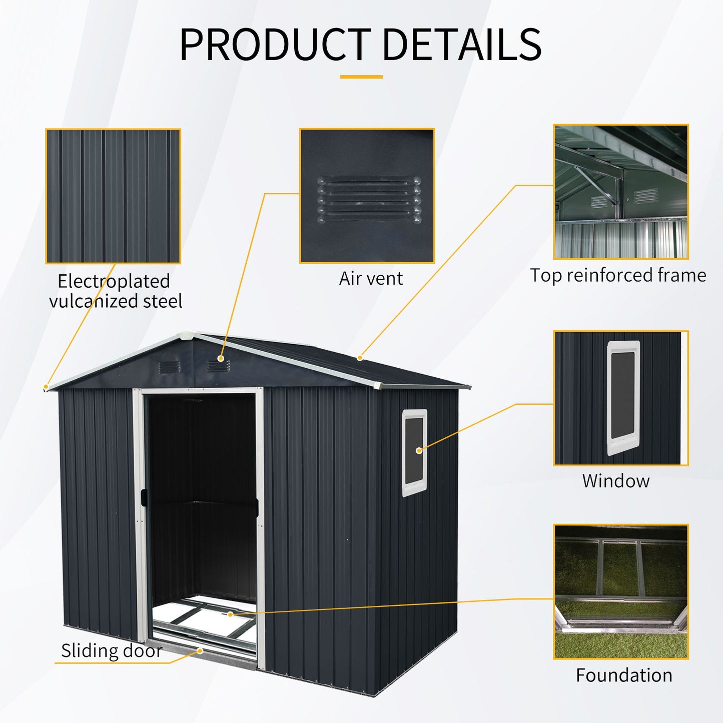 8Ft X 4Ft Outdoor Metal Storage Shed With Window And Metal Foundation For Backyard, Patio, Lawn - Black / White