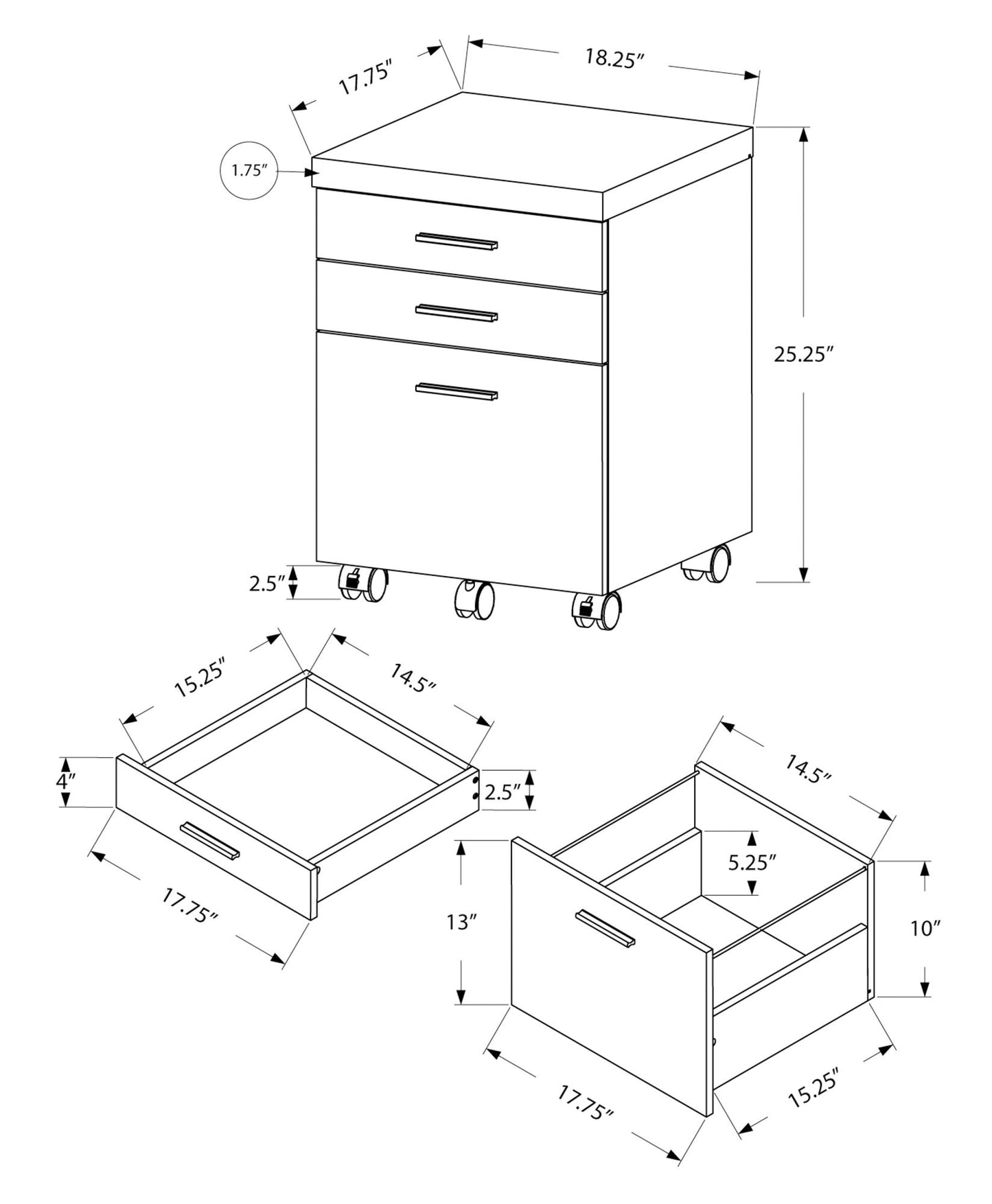 File Cabinet, Rolling Mobile, Storage Drawers, Printer Stand, Office, Contemporary And Modern - Taupe
