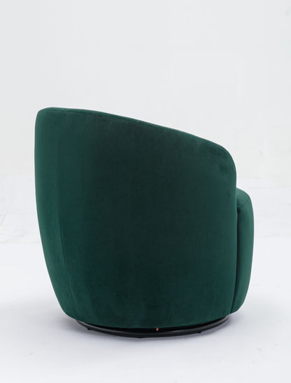 Velvet Fabric Swivel Accent Armchair Barrel Chair With Black Powder Coating Metal Ring - Green