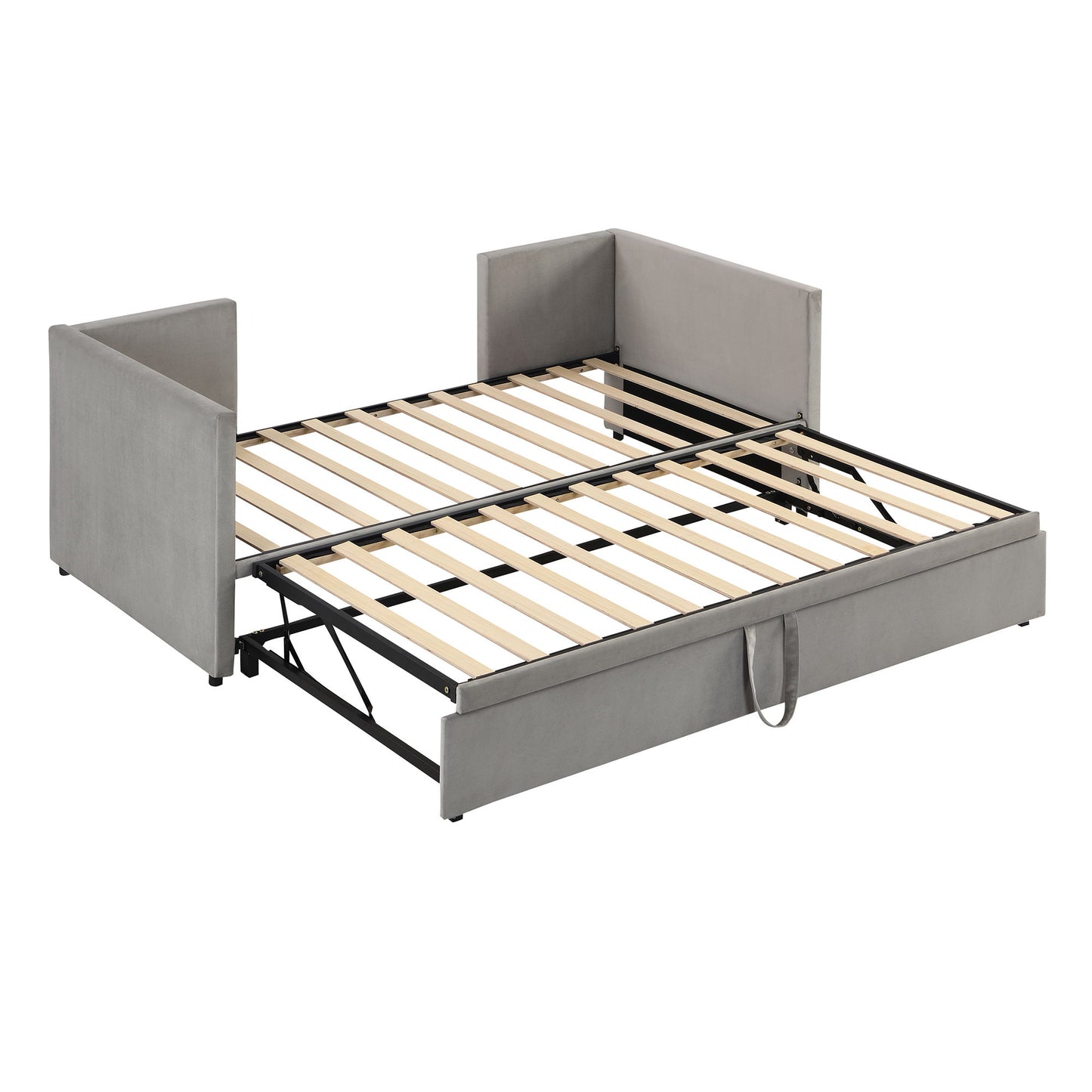 Twin Size Upholstered Daybed With Pop Up Trundle - Gray