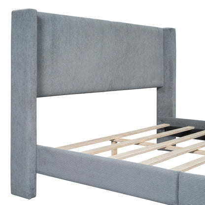 Queen Size Platform Contemporary Bed With Legs - Gray