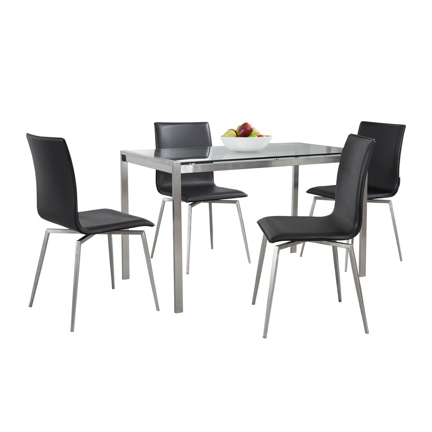 Fuji Mason - Upholstered Swivel Contemporary Dining Set, Glass, 5 Piece - Black / Multicolor