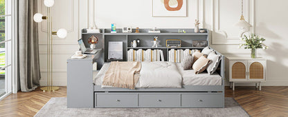 Full Size Daybed With 3 Drawers USB Ports And Desk - Gray