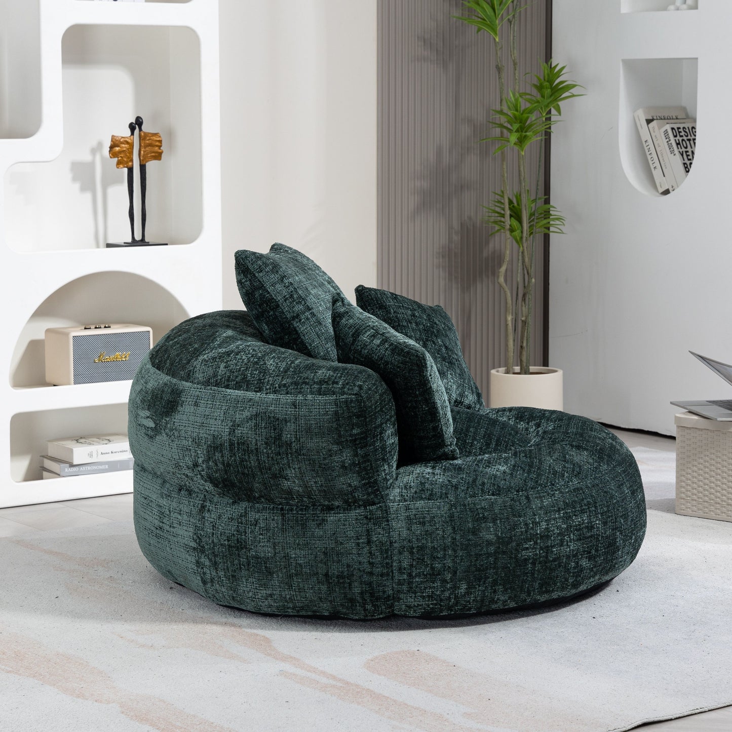 Chenille High Back Bean Bag Chair Couch With 3 Pillows, Indoor & Outdoor, Single Gaming Sofa For Bedroom - Emerald