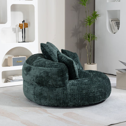 Chenille High Back Bean Bag Chair Couch With 3 Pillows, Indoor & Outdoor, Single Gaming Sofa For Bedroom - Emerald