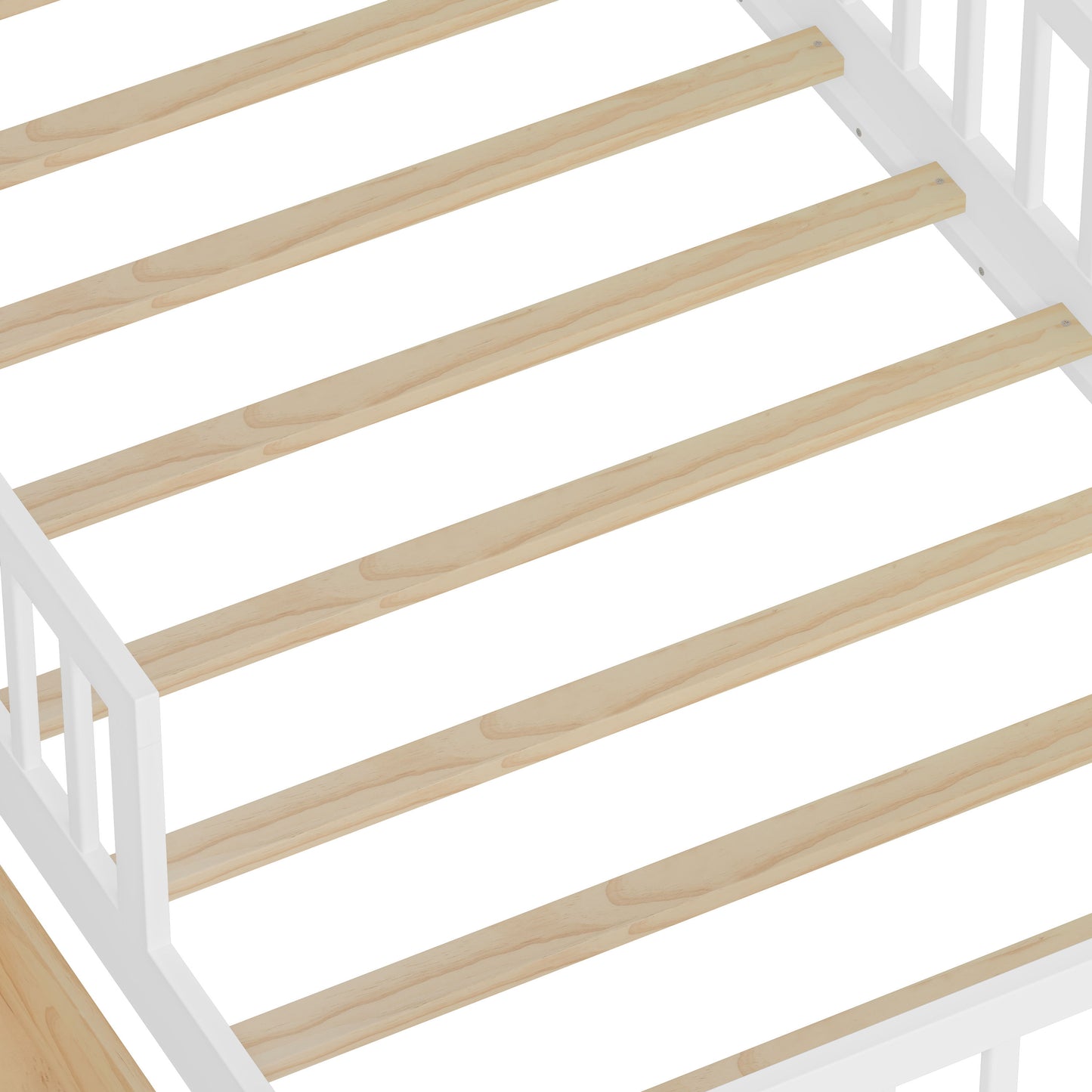 Twin Size Bed With Headboard Storage Rack, 2 Under Bed Drawers, 3 - Side Guardrails For Safety And Security - White
