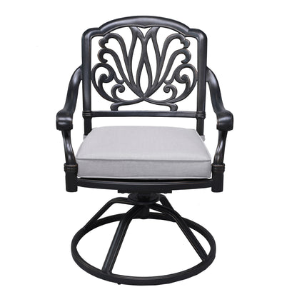 Square 8 Person 64" Long Aluminum Dining Set With Cushions With Swivel And Rocking Chairs - Dark Gray / White