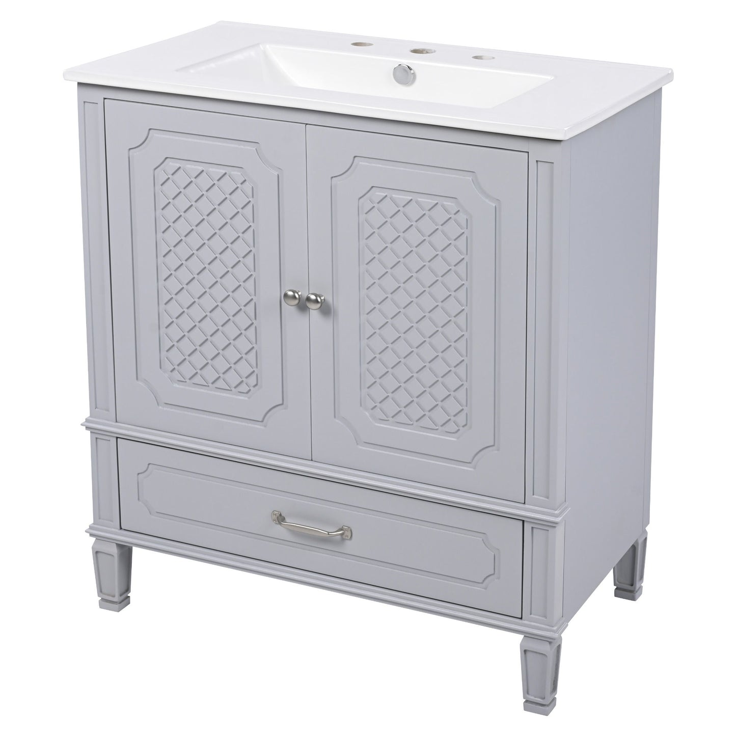 Vintage Style 30" Bathroom Vanity With Sink, Multi Functional Storage, Soft Closing Door - Gray