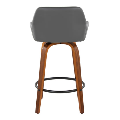 Daniella - Contemporary Fixed Height Counter Stool With Swivel With Round Footrest (Set of 2) - Walnut / Gray