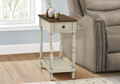 Accent End Table, 2 Tier, Storage Drawer, Traditional - White