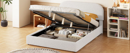 Full Size Upholstered Platform Bed With Hydraulic Storage System - White