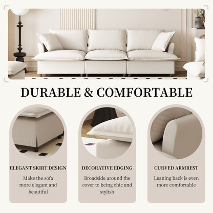 3 Seat Sofa Module For Modular Sectional Wide Seat Cloud Couch With Throw Pillows Upholstered - Beige