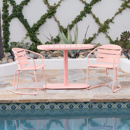 Outdoor Metal Seating Set With Coffee Table And 2 Chairs - Pink - Coral