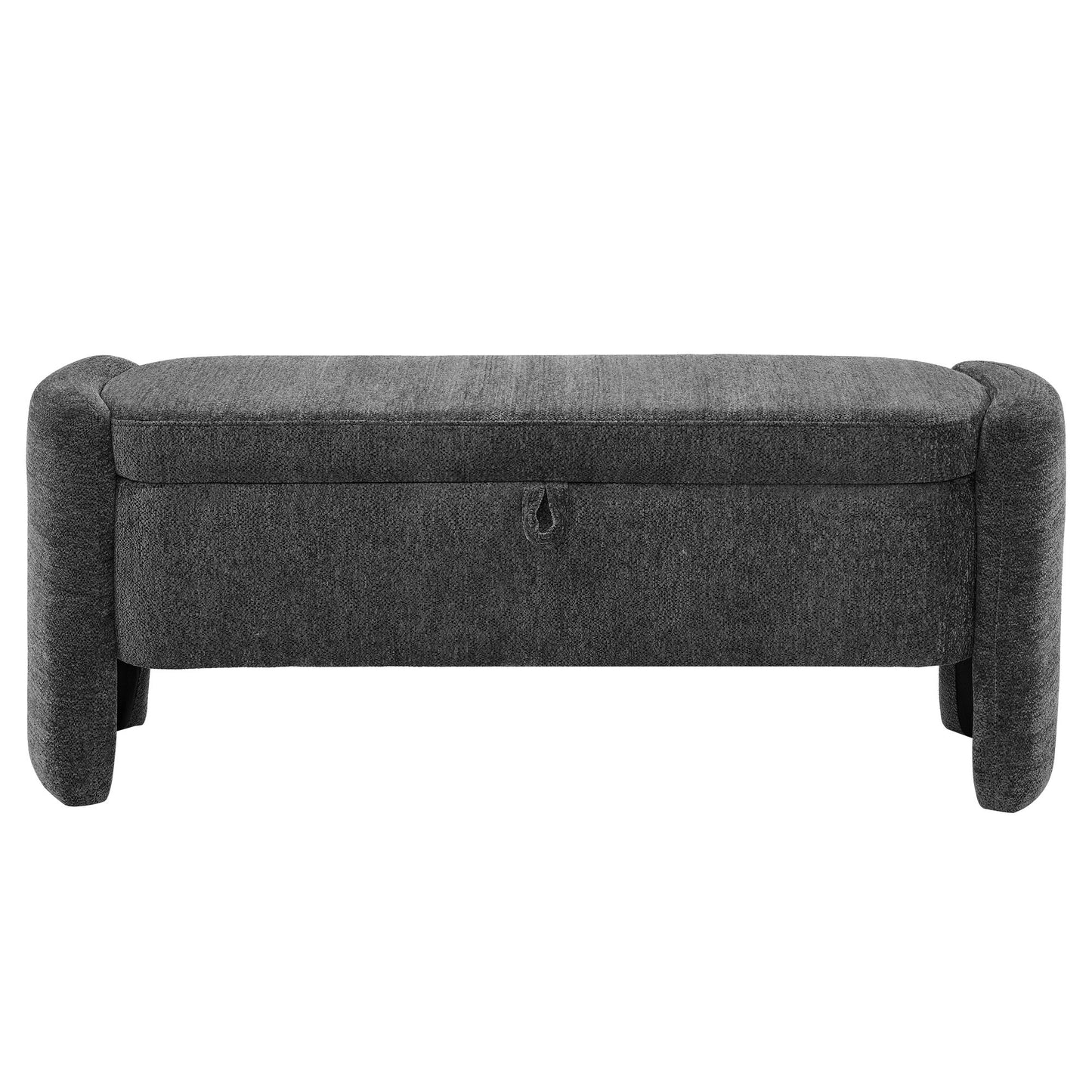 Ottoman Oval Storage Bench Chenille Bench With Large Storage Space For The Living Room, Entryway And Bedroom - Gray
