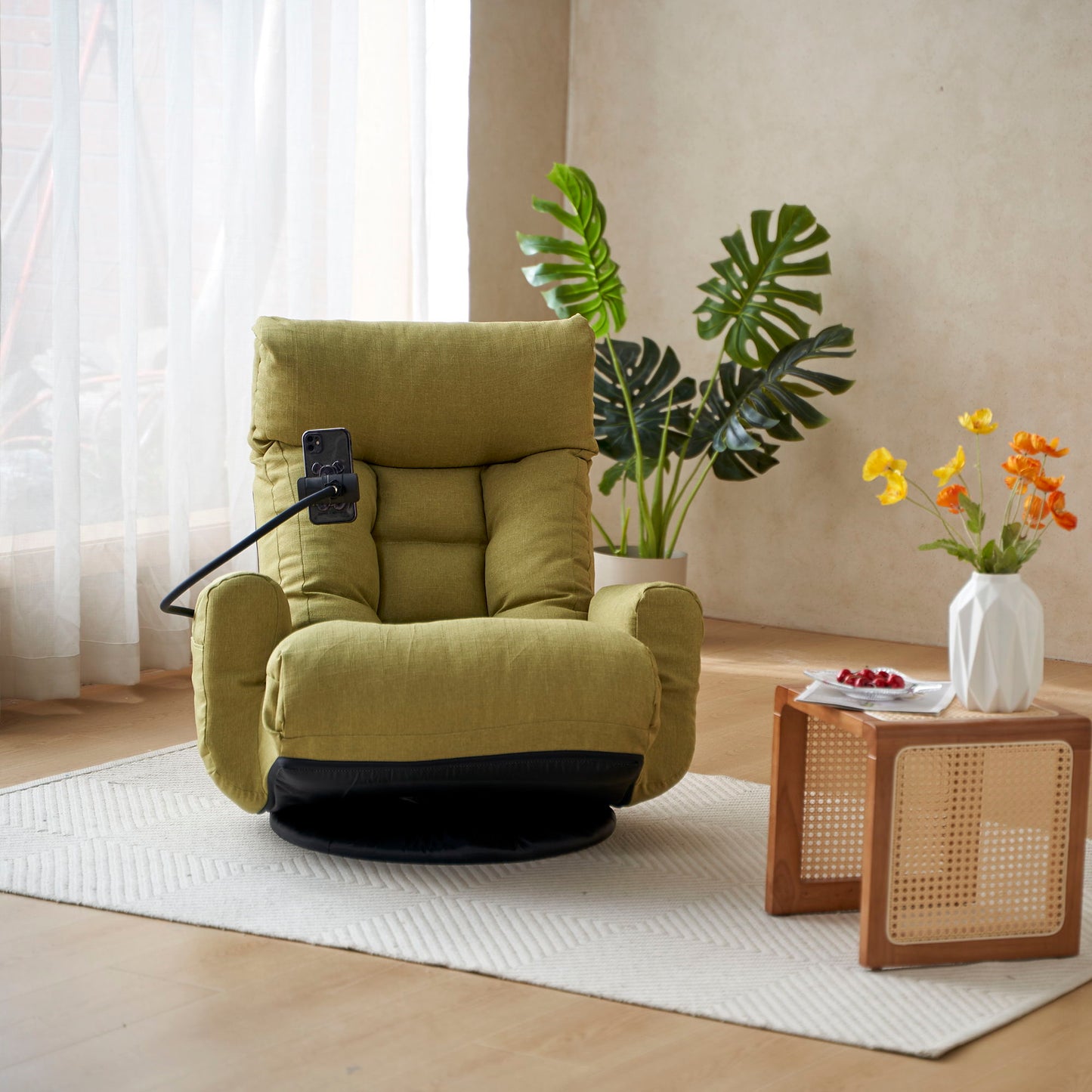 Adjustable Swivel Lounge Chair With 360 Degree Rotating Seat And Headrest Support Leisure Chair Deck Chair Game Chair For Living Room - Green