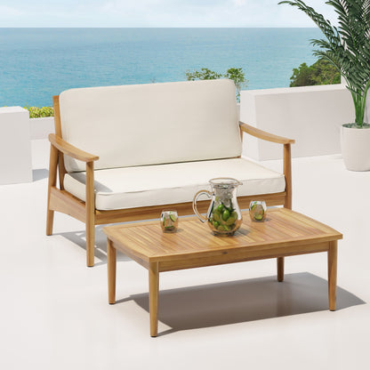 2 Piece Patio Set With Slatted Back Loveseat And Coffee Table - Teak