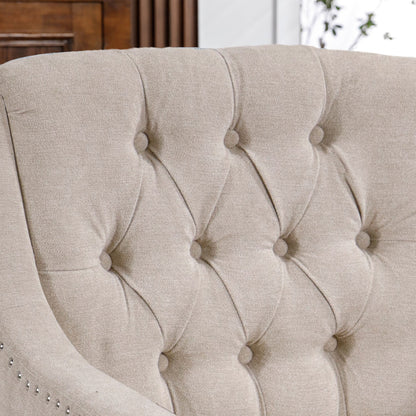 Accent Chair, Living Room Chair, Footrest Chair Set With Vintage Brass Studs, Button Tufted Upholstered Armchair For Living Room, Comfy Reading Chair For Bedroom, Reception Room - Beige