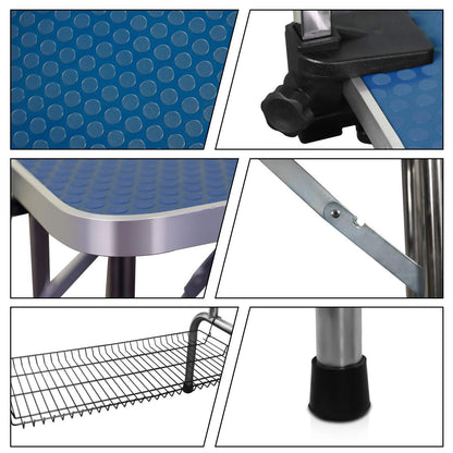 Large Grooming Table For Pet Dog And Cat With Adjustable Arm And Clamps Large Heavy Duty Animal Grooming Table - Blue