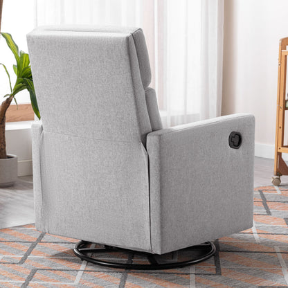 Modern Upholstered Rocker Nursery Chair Plush Seating Glider Swivel Recliner Chair - Gray