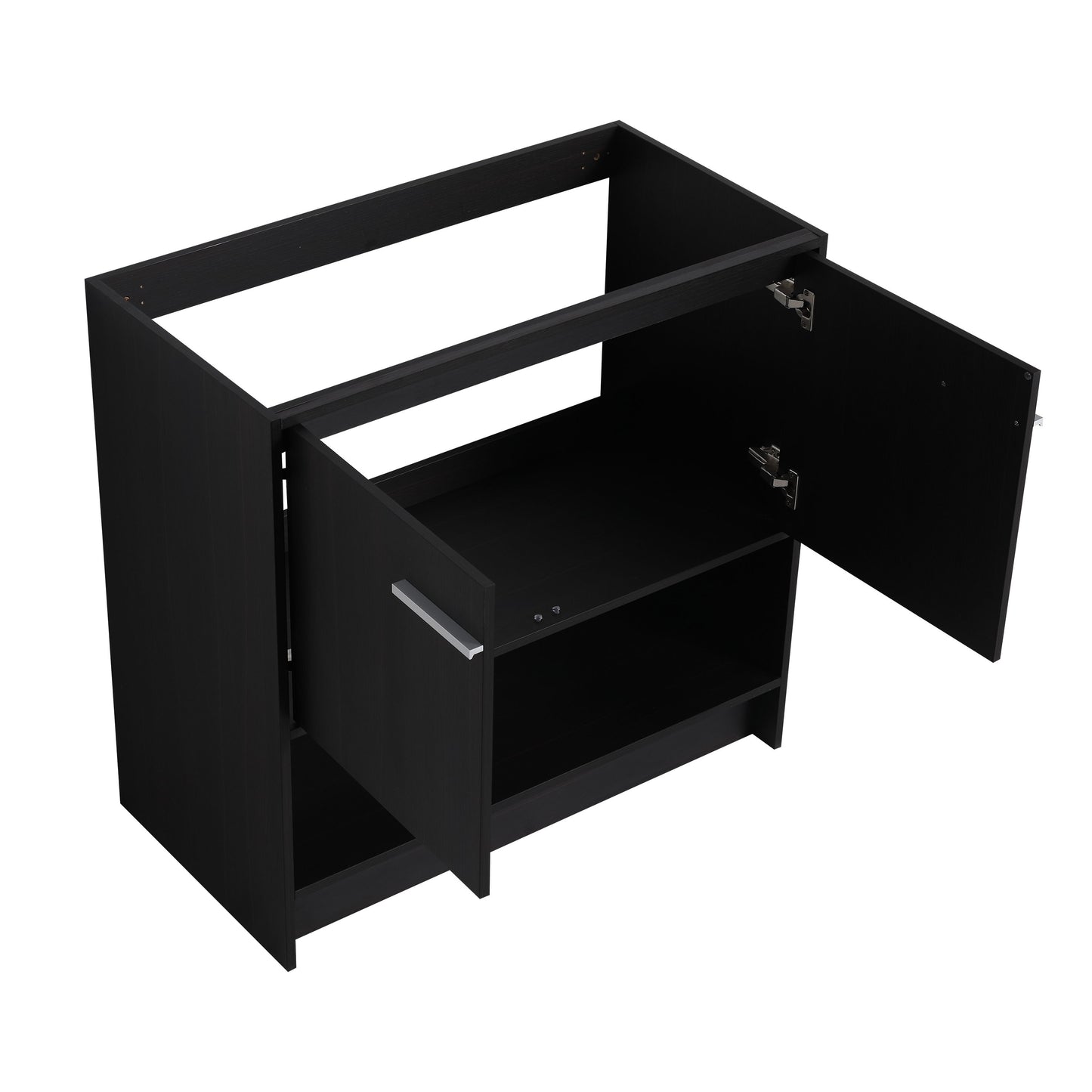 Modern 36" Bathroom Vanity With Ceramic Sink And Soft Closing Doors - Dark Oak