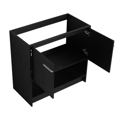 Modern 36" Bathroom Vanity With Ceramic Sink And Soft Closing Doors - Dark Oak