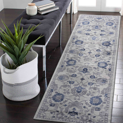 Marfi - 2' X 8' Oriental Runner Rug - Blue / Silver