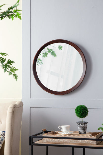 Transitional Decor Style Mango Wood Wall Mirror Wall Decor With Frame Of Solid Mango Wood For Bathroom, Entryway Console Lean Against Wall - Dark Brown