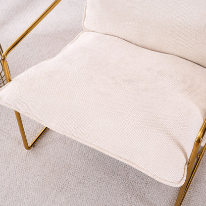 Upholstered Hanging Armchair With Arm Pocketsmetal Frame, Gold-Plated Craftsmanship, Crushed Foam Cushions And Skin-Friendly Woven Fabric For Living Room (Set of 2) - Beige