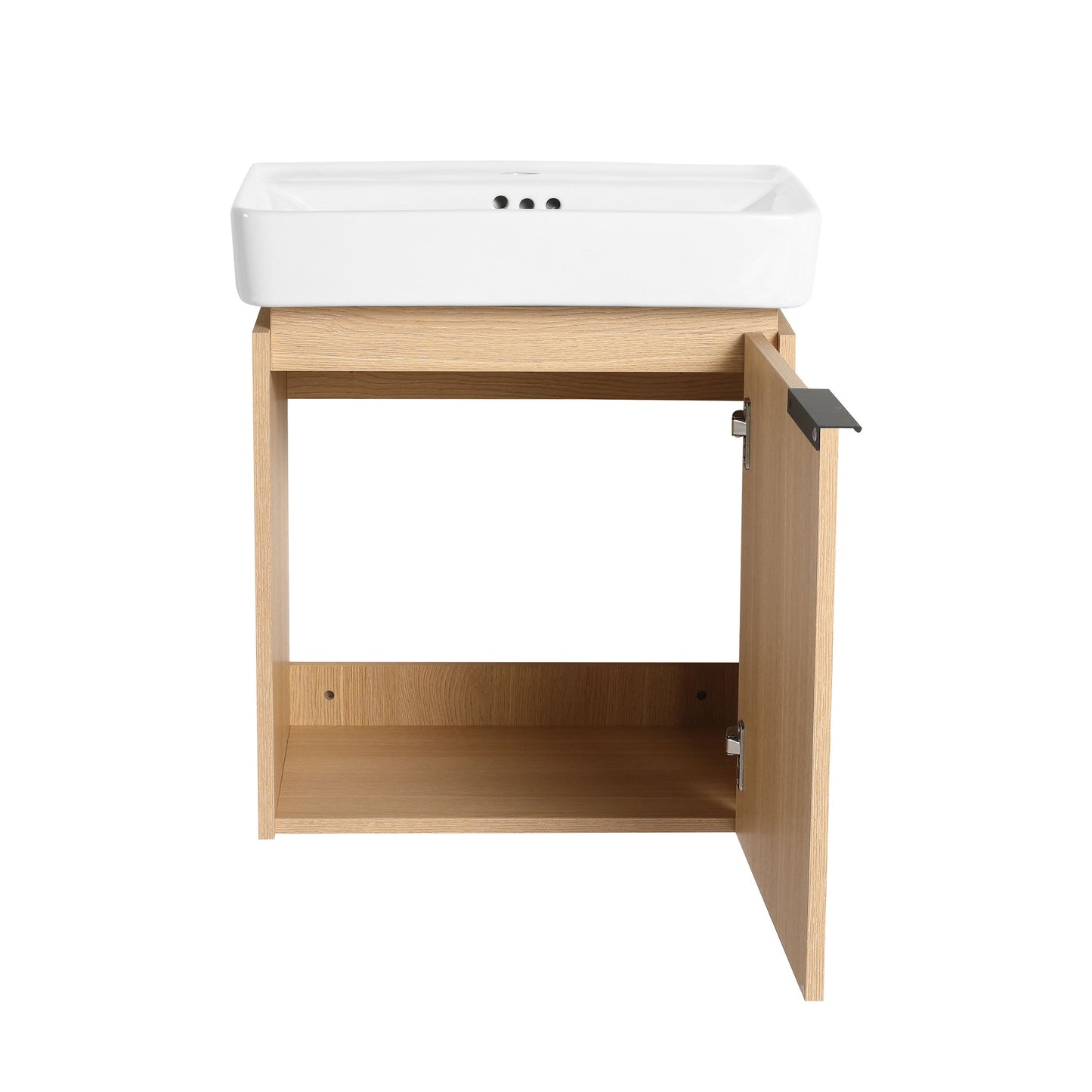 20" Wall Mounted Bathroom Vanity With Ceramic Sink And Storage Cabinet - Oak