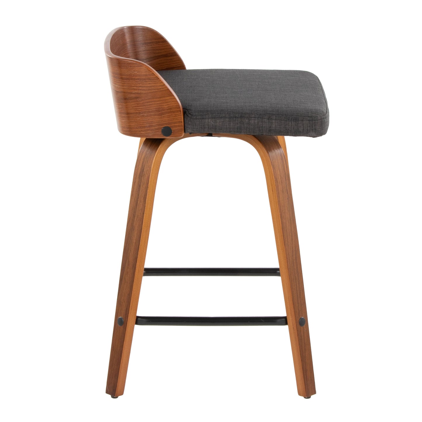 Maya - Mid-Century Modern Fixed Height Counter Stool & Swivel And Square Footrest (Set of 2) - Walnut / Charcoal