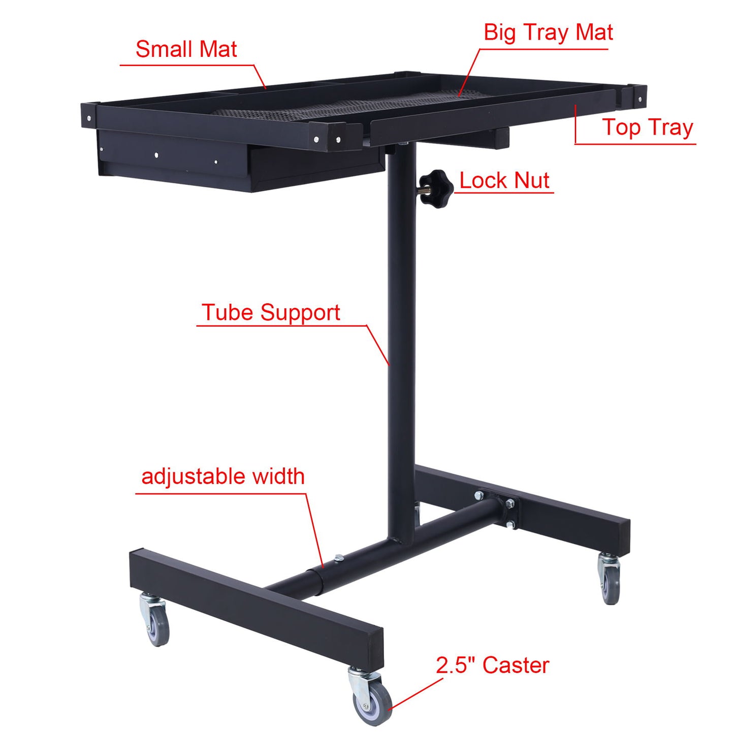 Adjustable Tear Down Work Table With Drawer For Garages, Repair Shops, And Diy, Portable, (4) 2.5" Swivel Casters, 220 Pound Capacity, Rubber Corners, Heavy Duty Steel - Black