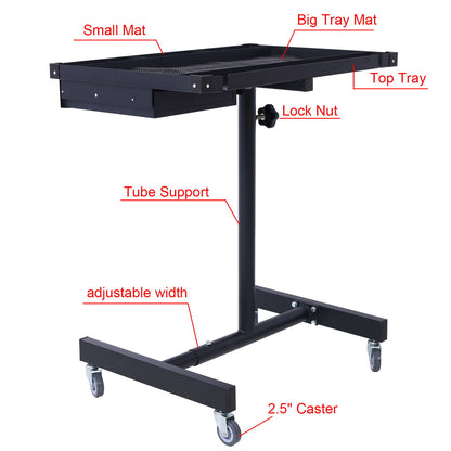 Adjustable Tear Down Work Table With Drawer For Garages, Repair Shops, And Diy, Portable, (4) 2.5" Swivel Casters, 220 Pound Capacity, Rubber Corners, Heavy Duty Steel - Black