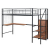 Twin Size Loft Bed With Desk And Grid, Stylish Frame With Lateral Storage Ladder And Wardrobe - Black