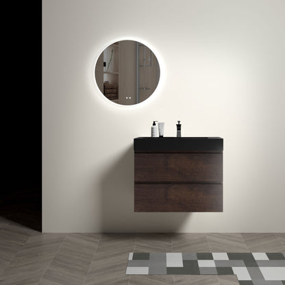 Alice - 30" Bathroom Vanity With Sink, Large Storage Wall Mounted Floating Bathroom Vanity For Modern Bathroom, One-Piece Sink Basin Without Drain And Faucet - Walnut / Black