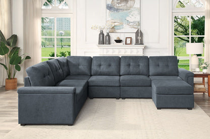 Isla - Woven 7 Seater Sectional Sofa With Ottoman - Gray