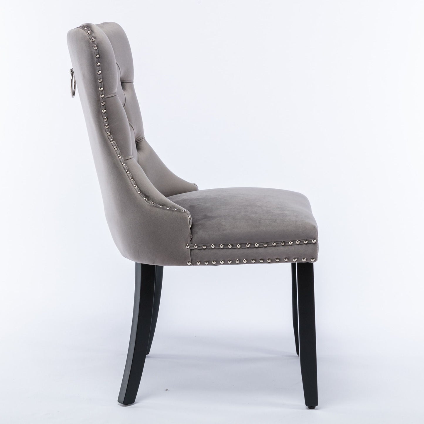 Nikki - Modern, High-End Tufted Solid Wood Contemporary Velvet Upholstered Dining Chair With Wood Legs Nailhead Trim (Set of 2) - Gray