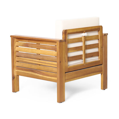 Acacia Wood Loveseat And Coffee Table Set With Cushions - Brown
