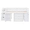 Full Size Loft Bed With Retractable Writing Desk And 3 Drawers With Storage Stairs And Shelves - White