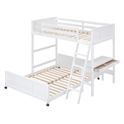 Twin Over Full Bunk Bed With Desk - White