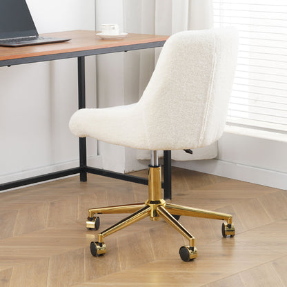 Modern Teddy Fleece Fabric Dining Chair With Gold Legs, Soft And Comfortable, Adjustable, Space Saving - Beige