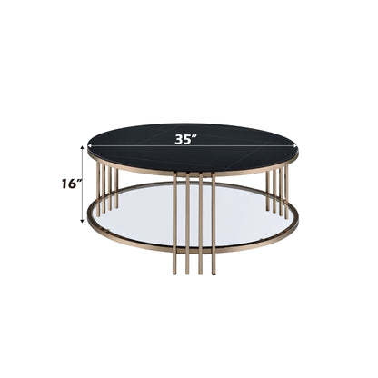 Abisha - Sintered Stone Top & Champagne Round Coffee Table - Black