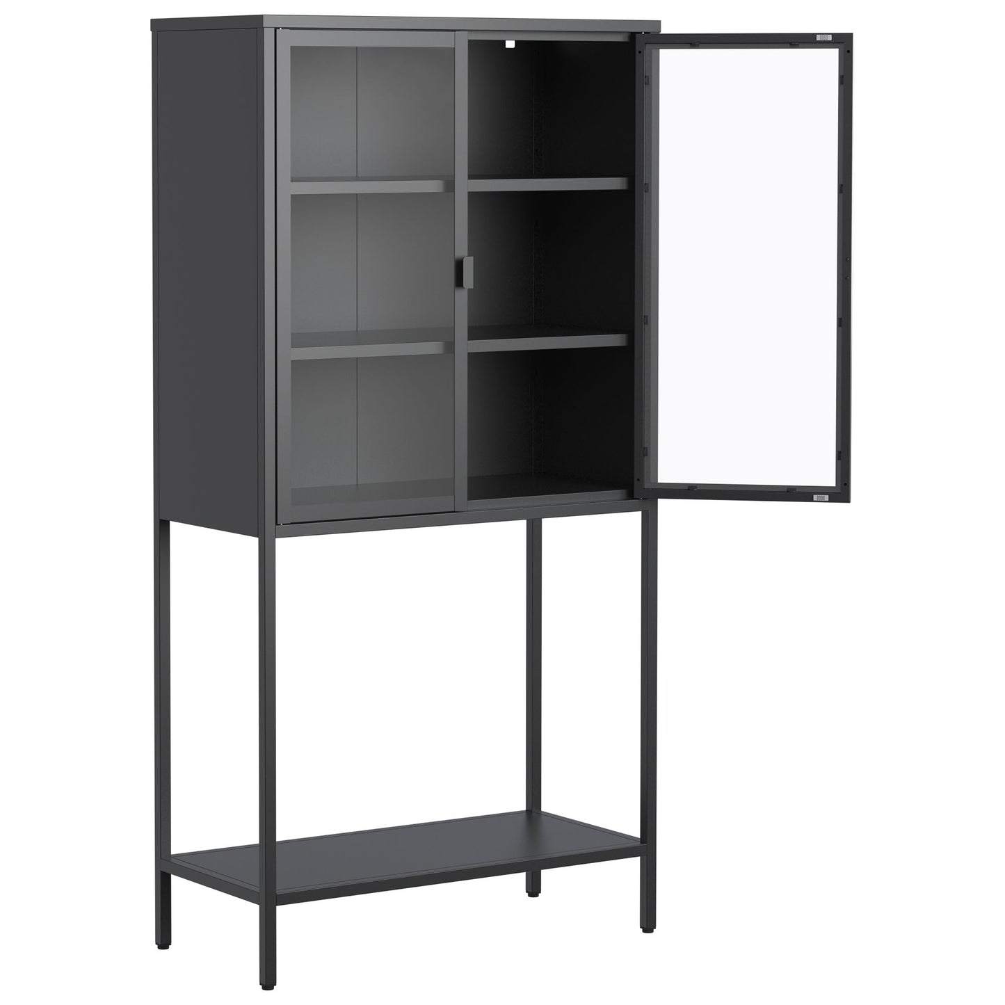 Heavy Duty Metal Storage Cabinet, Sideboards & Buffet, Display Storage Cabinet With Glass Doors And 2 Adjustable Shelves, Tall Bookcase Modern Bookshelf Cabinet For Home Office, Living Room - Black