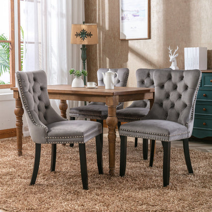 Nikki - Modern, High-End Tufted Solid Wood Contemporary Velvet Upholstered Dining Chair With Wood Legs Nailhead Trim (Set of 2) - Gray