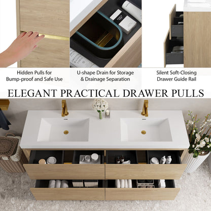 Bathin Freestanding Bathroom Vanity With Double Sinks, Bathroom Storage Vanity Cabinet With Stone Resin Countertop And Soft Close Drawers - Natural Oak